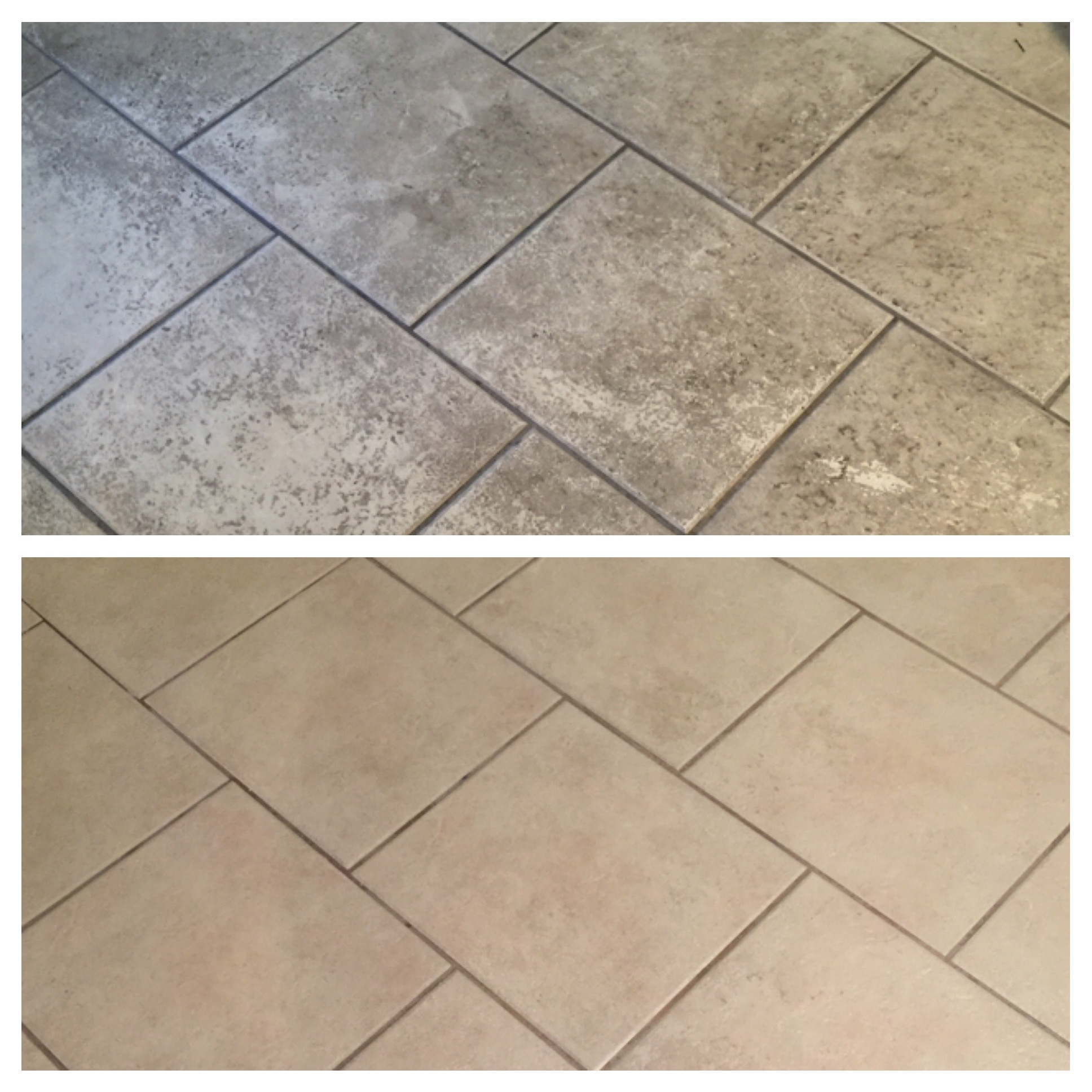 Heavily soiled tile before and after professional cleaning