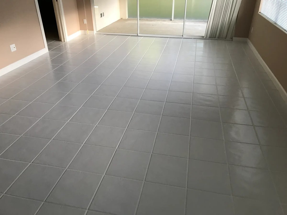 Tile floor after color grout sealing — bright, uniform grout lines